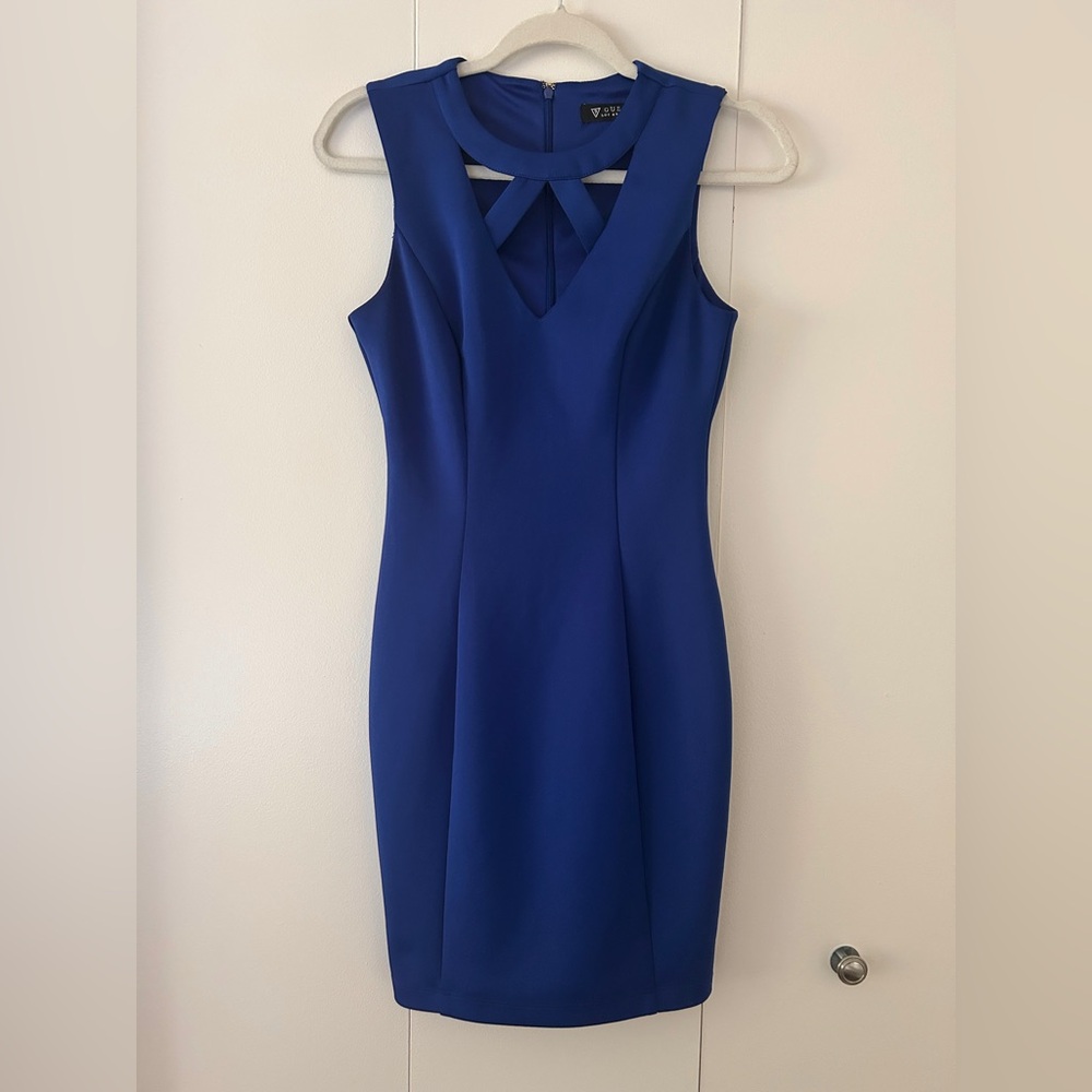Cobalt Blue Guess Soft Bodycon Cutout Sheath Mini Dress Size 2/4
